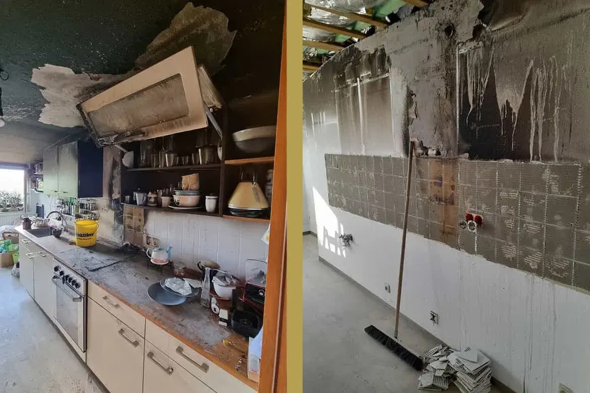 Entrümpelung einer Küche nach Brandschaden in Lindau mit Entsorgung beschädigter Möbel und Elektrogeräte