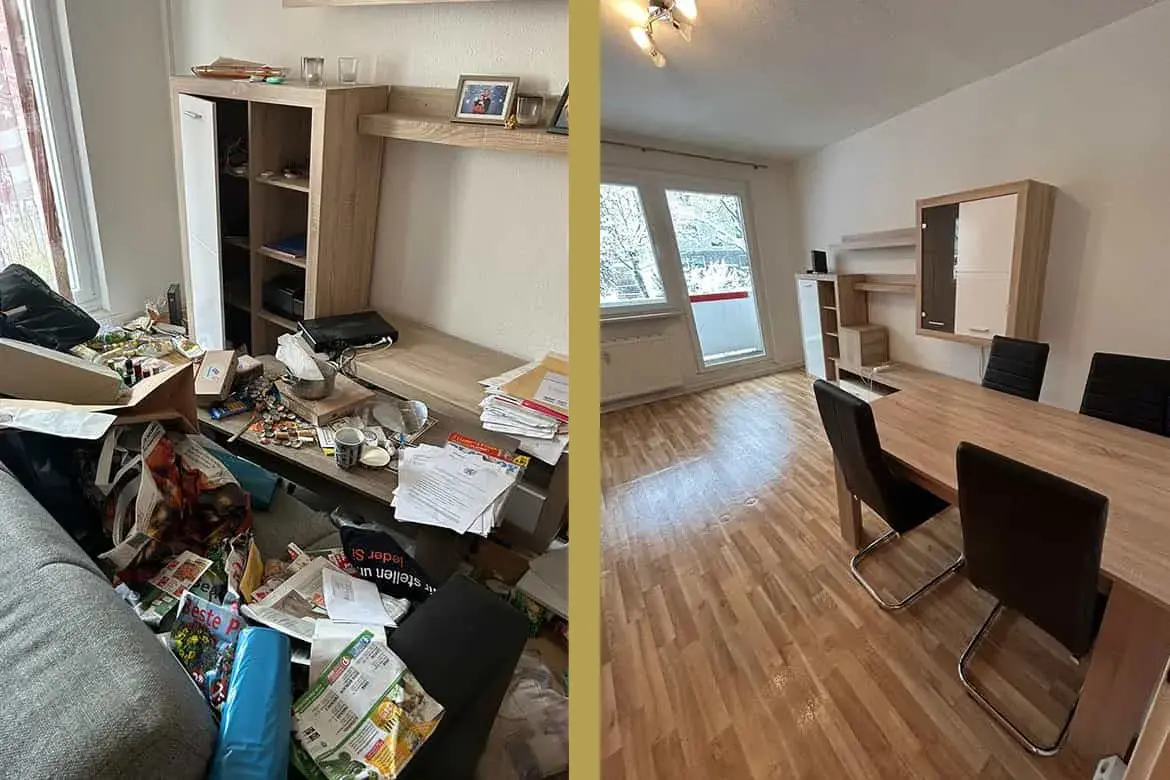 Wohnzimmer Entrümpelung in Lindau im Zuge einer Haushaltsauflösung mit kompletter Entfernung von Möbeln und Inventar